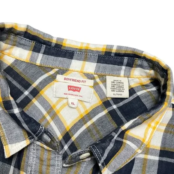 Levi’s Women's Boyfriend Fit Blue Yellow Plaid Button-Up Cotton Shirt Size XL - Picture 5 of 8